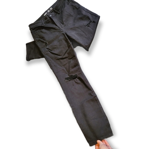 New High Rise Power Slim Jeans Size 12 Old Navy Black Ripped Skinny Jeans - Picture 10 of 16